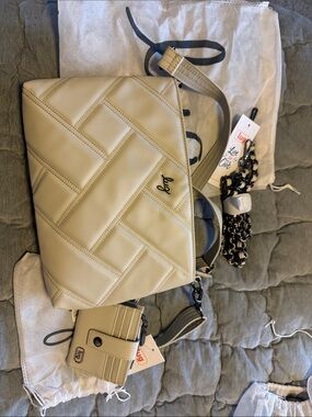 lug Quilted Crossbody Bag in Beige with Matching Cardholder